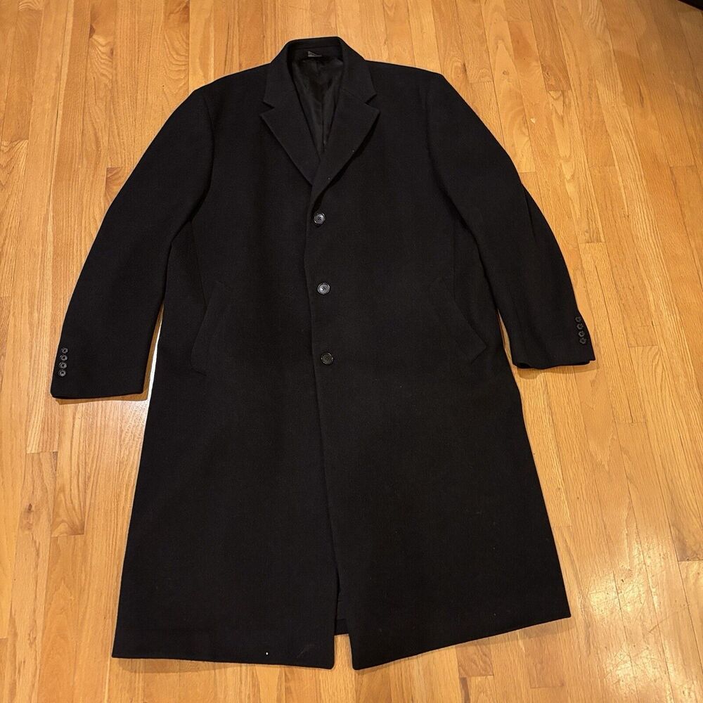 Jos A Bank Winter Pea Coat Mens Size 46L Black Formal Wool Jacket